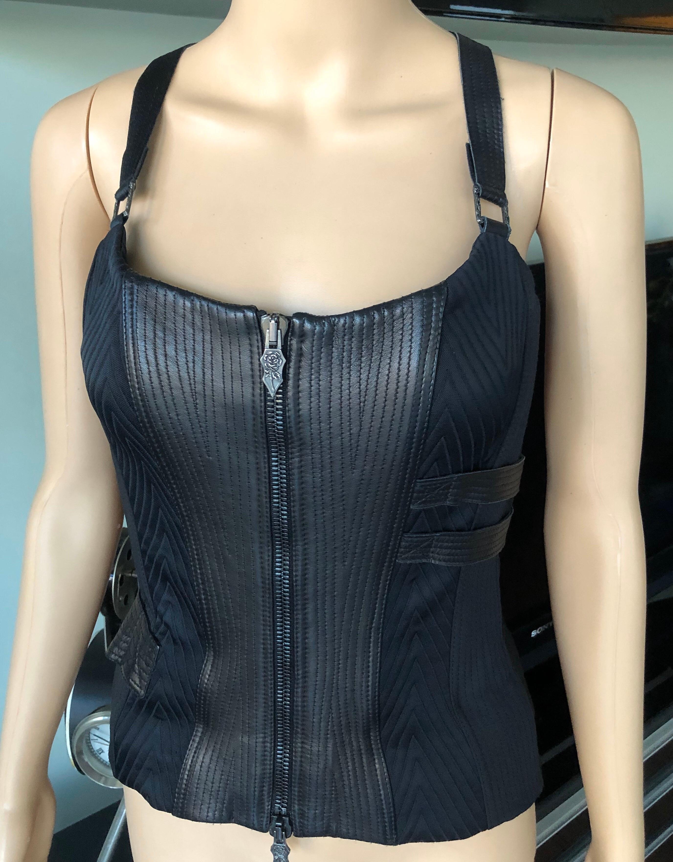 Versace F/W 2003 Runway Leather Bondage Black Corset Top  In Good Condition For Sale In Naples, FL