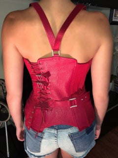 Versace F/W 2003 Runway Leather Bondage Red Corset Top