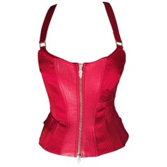 Versace F/W 2003 Runway Leather Bondage Red Corset Top