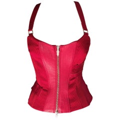 Versace F/W 2003 Runway Leather Bondage Red Corset Top 