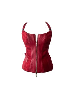 Versace F/W 2003 Runway Leather Bondage Red Corset Top IT42