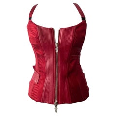 Versace F/W 2003 Runway Leather Bondage Red Corset Top IT42