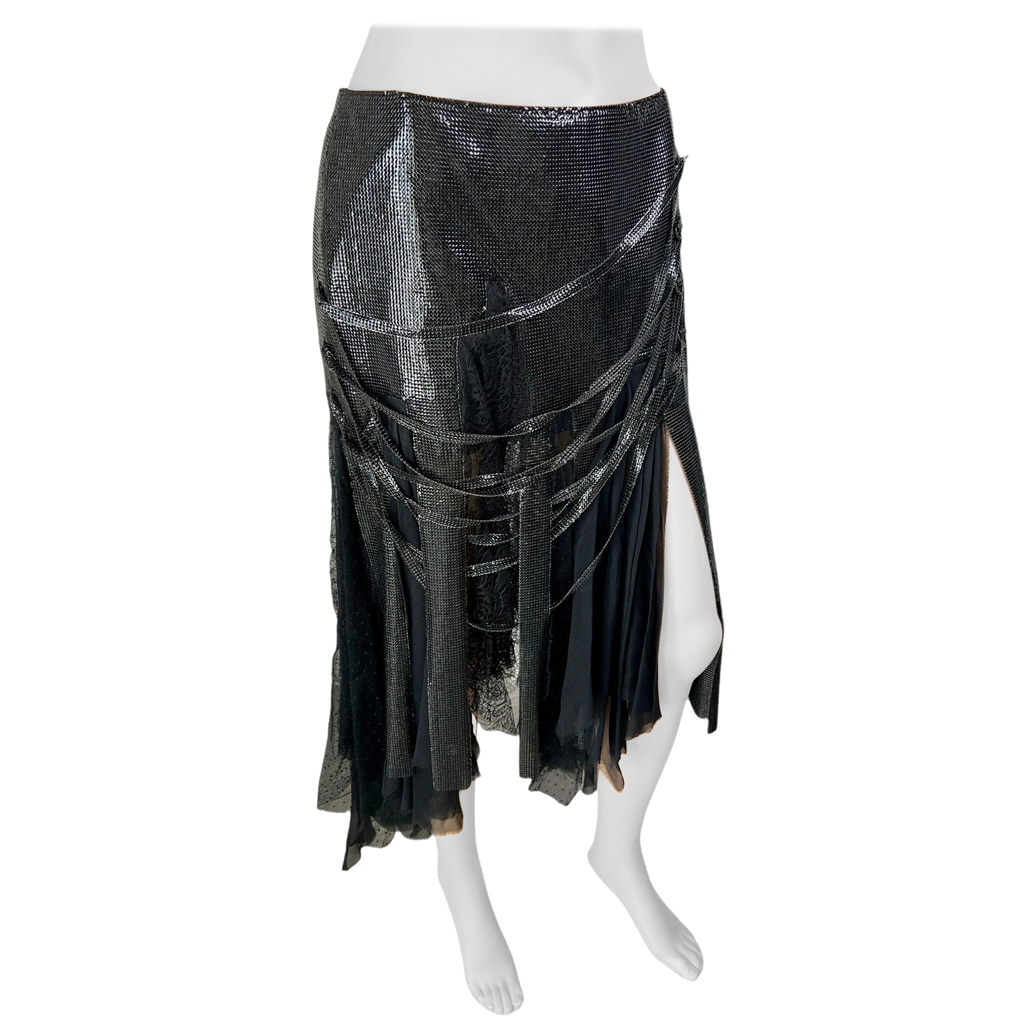 Versace A/I 2003 Gonna asimmetrica nera in maglia metallica Oroton in vendita