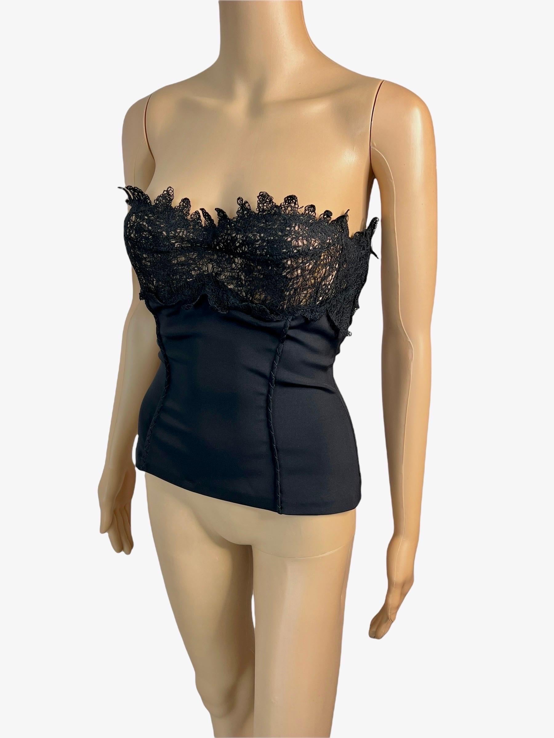 Noir Versace Haut corset noir sans bretelles avec bustier et soutien-gorge en dentelle, A/H 2003  en vente
