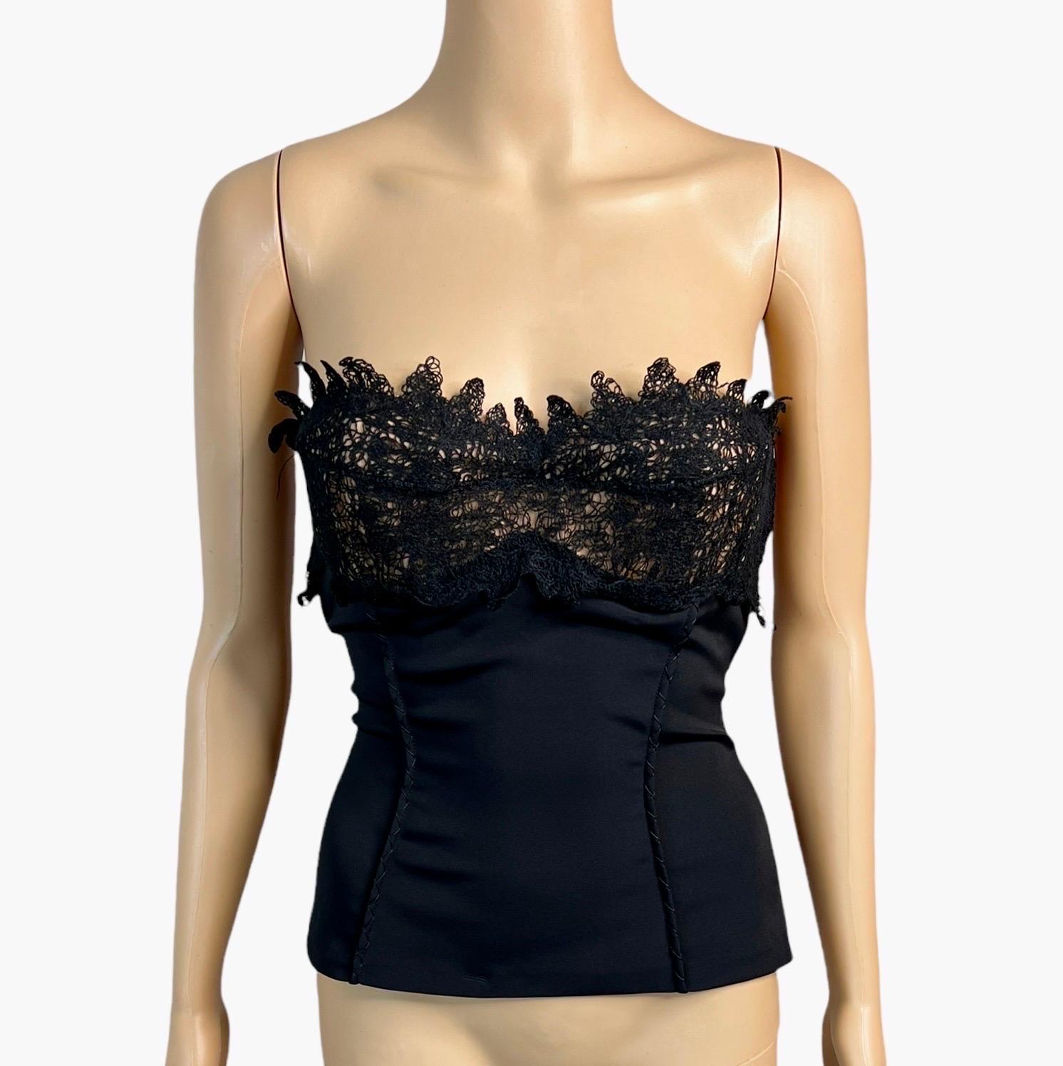 Versace Haut corset noir sans bretelles avec bustier et soutien-gorge en dentelle, A/H 2003  Bon état - En vente à Naples, FL