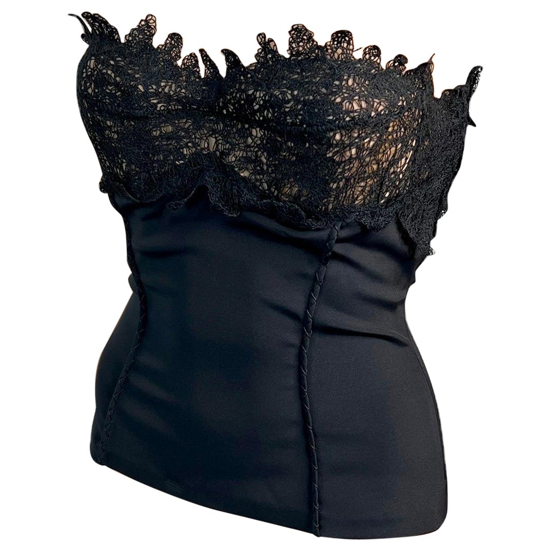 Versace A/I 2003 Reggiseno bustier in pizzo senza spalline Top corsetto nero