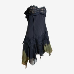 Versace F/W 2003 Strapless Silk Mini Dress with Lace Trim