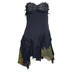 Versace F/W 2003 Strapless Silk Mini Dress with Lace Trim