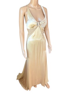 Versace F/W 2004 Campaign Sheer Panels Buckle Detail Evening Dress Gown