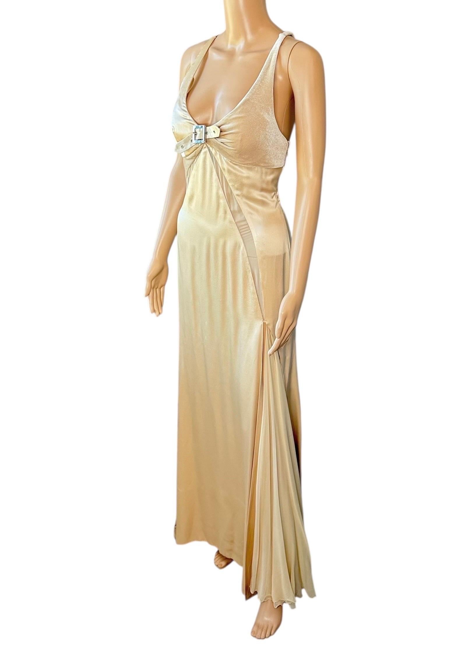 Beige Abito da sera con pannelli trasparenti e fibbie della Campaigner A/I 2004 di Versace in vendita