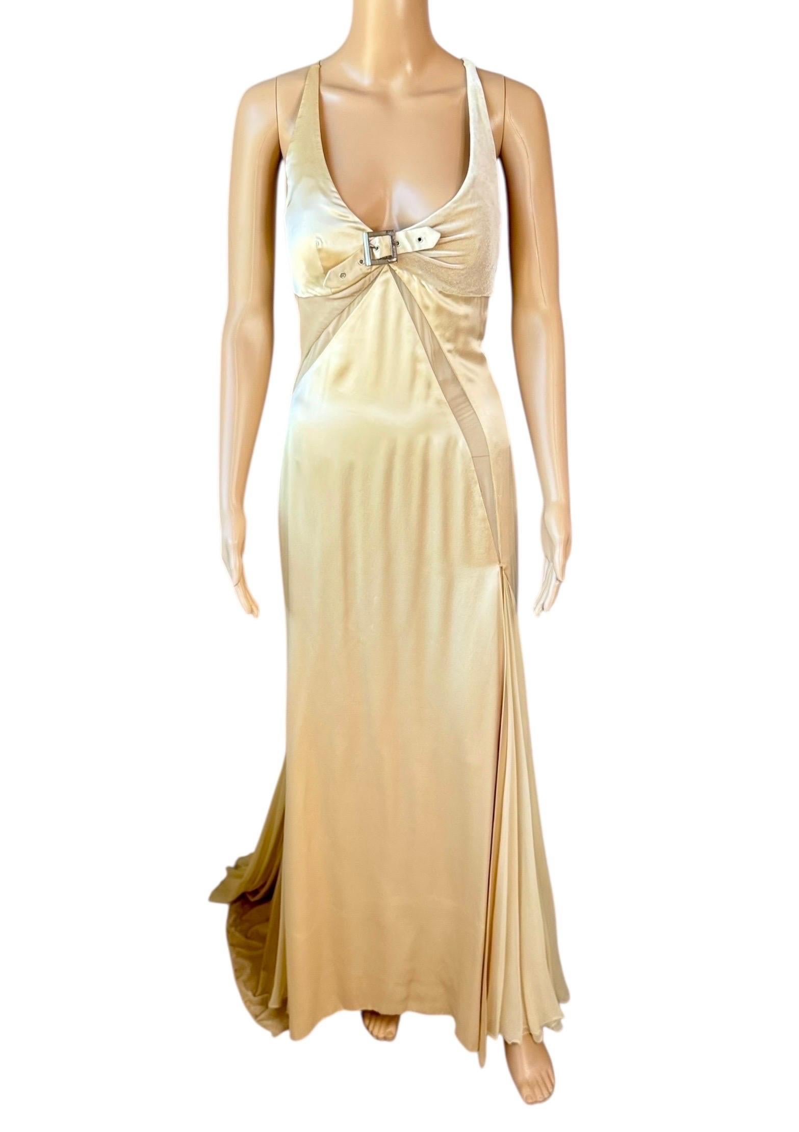 Donna Abito da sera con pannelli trasparenti e fibbie della Campaigner A/I 2004 di Versace in vendita