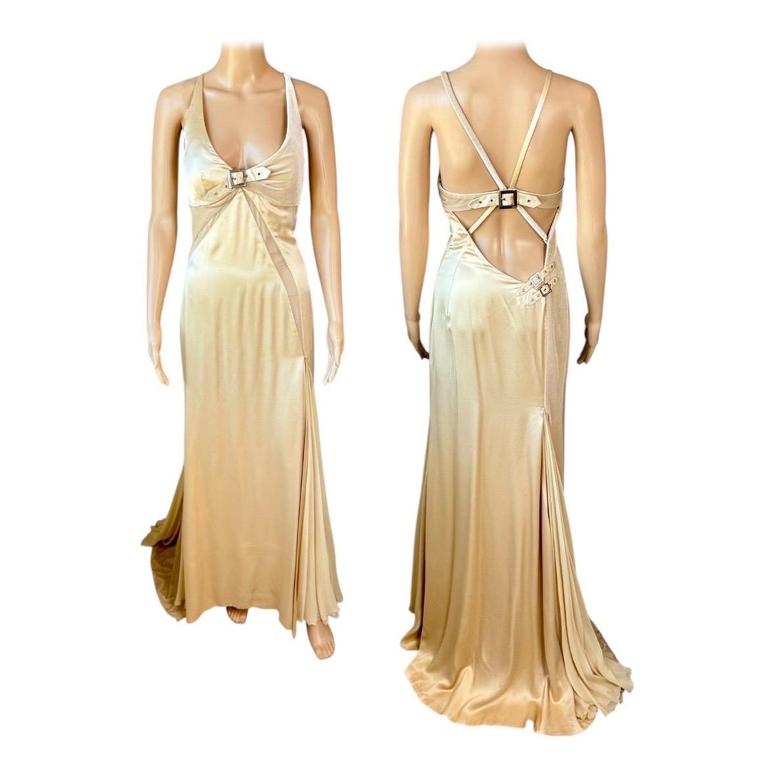 Versace F/W 2004 Campaign Sheer Panels Buckle Detail Evening Dress Gown