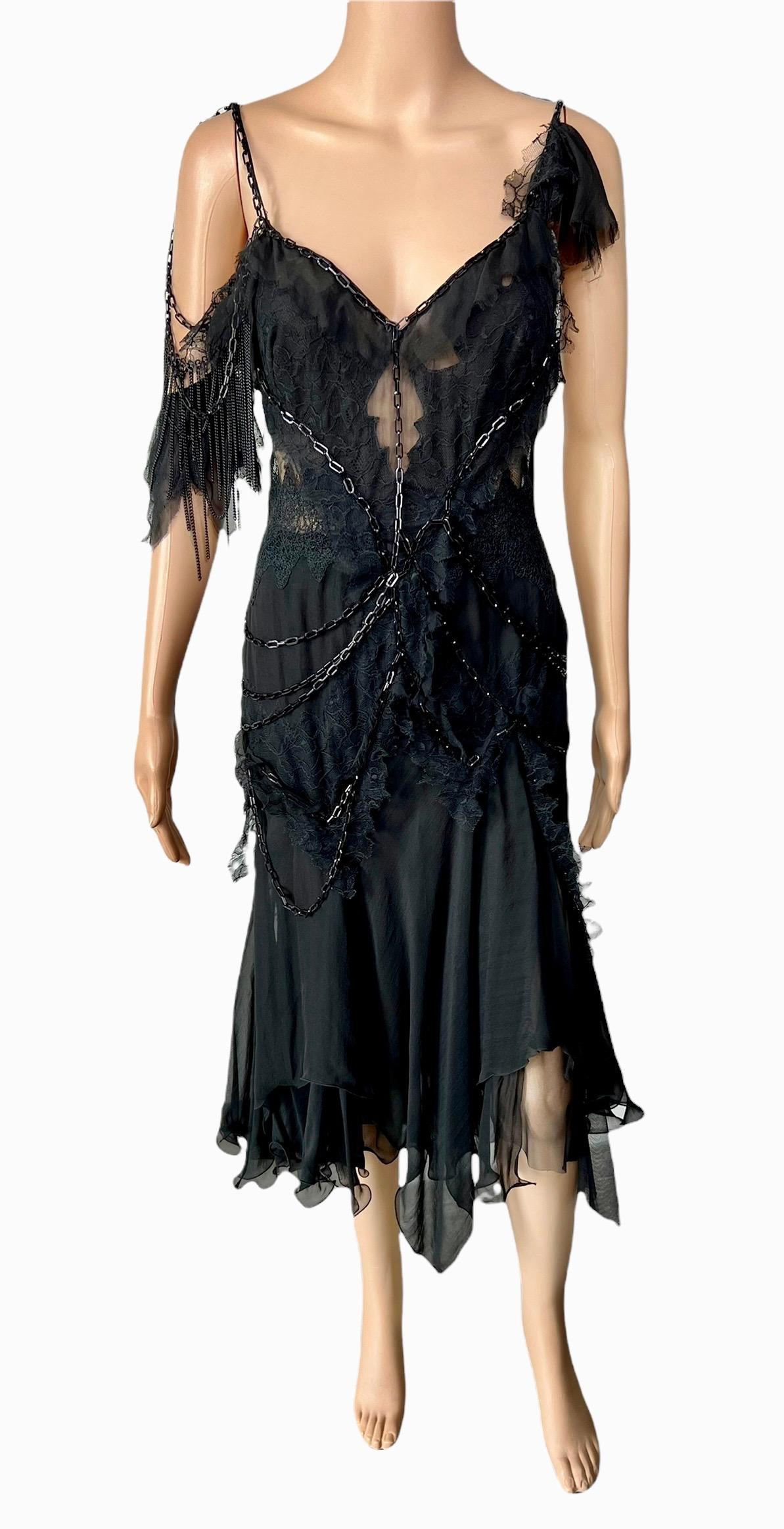 Versace F/W 2003 Runway Chain Embellished Sheer Lace Open Back Black Dress 4