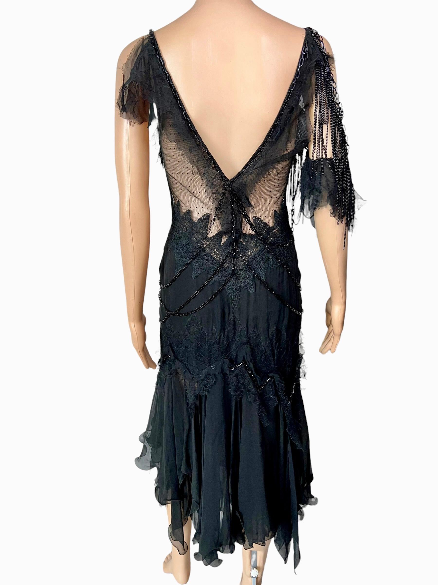Versace F/W 2003 Runway Chain Embellished Sheer Lace Open Back Black Dress For Sale 5