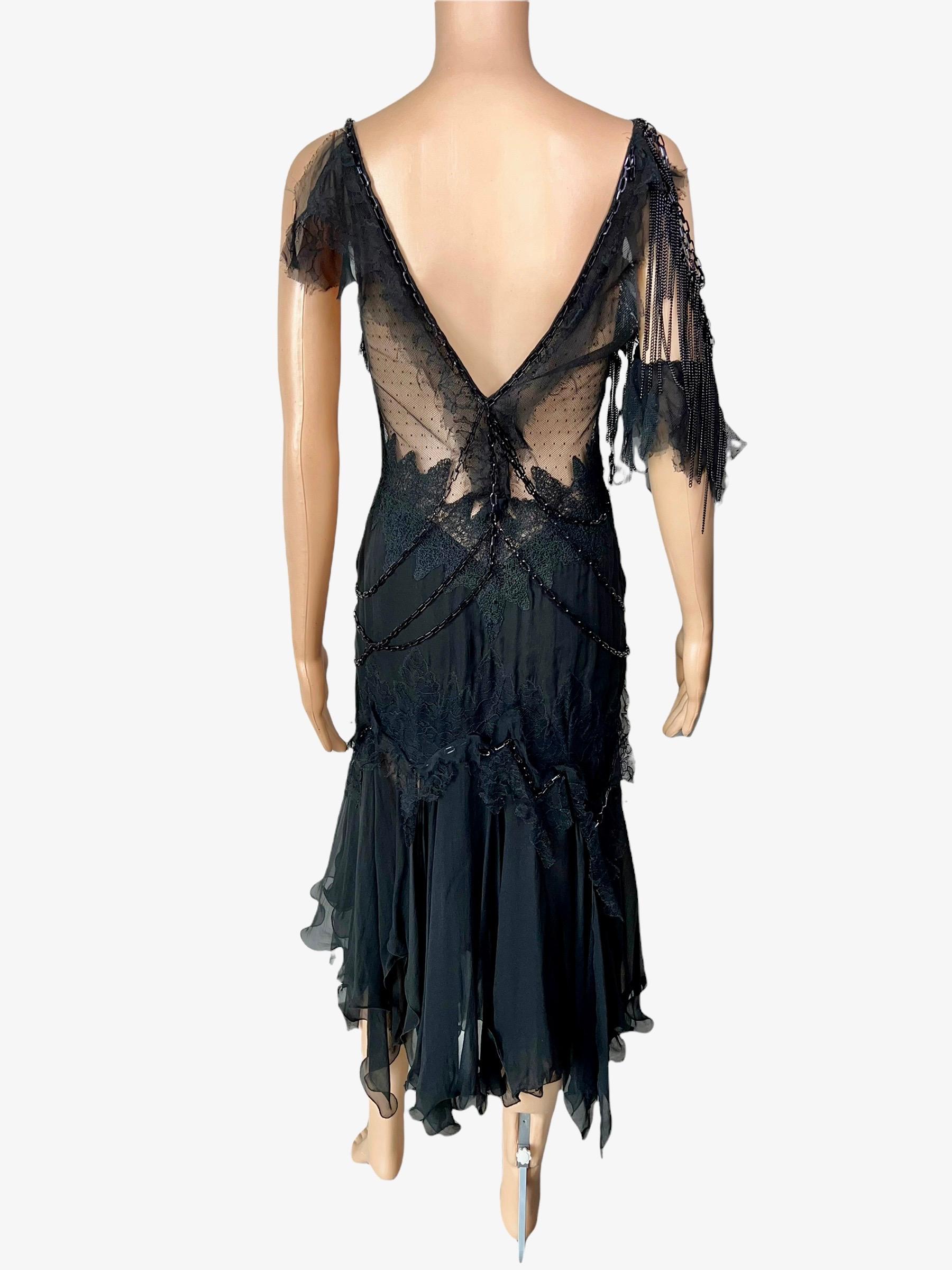 Versace F/W 2003 Runway Chain Embellished Sheer Lace Open Back Black Dress 2