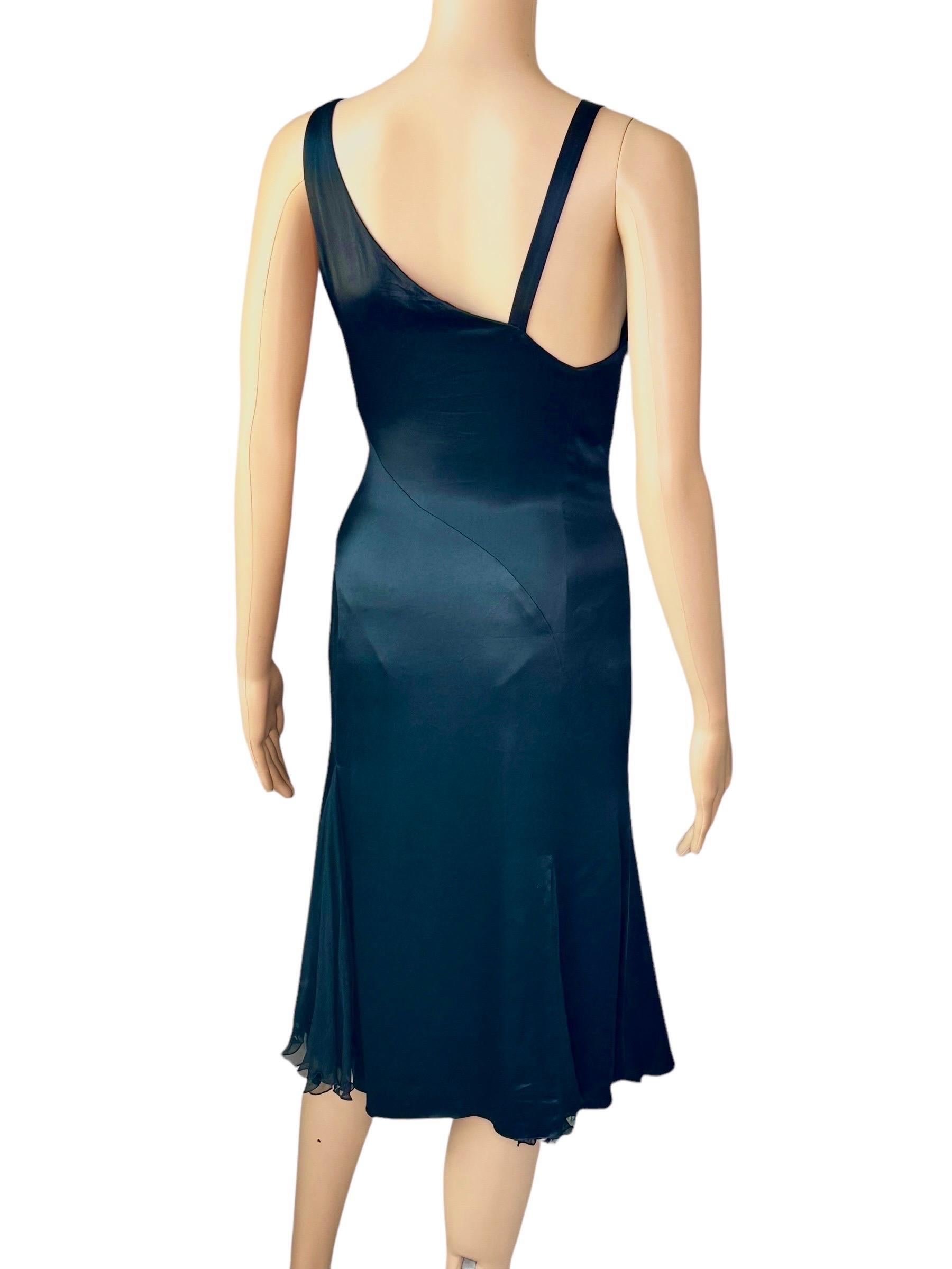 Versace F/W 2004 Embellished Buckle Studded Detail Plunging Black Evening Dress For Sale 7