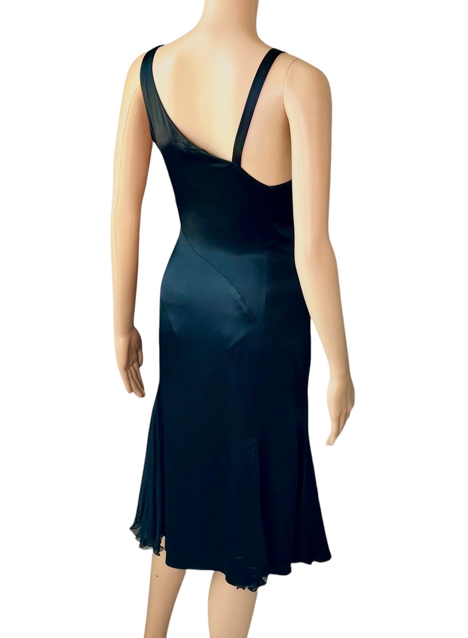 Versace F/W 2004 Embellished Buckle Studded Detail Plunging Black Evening Dress For Sale 9