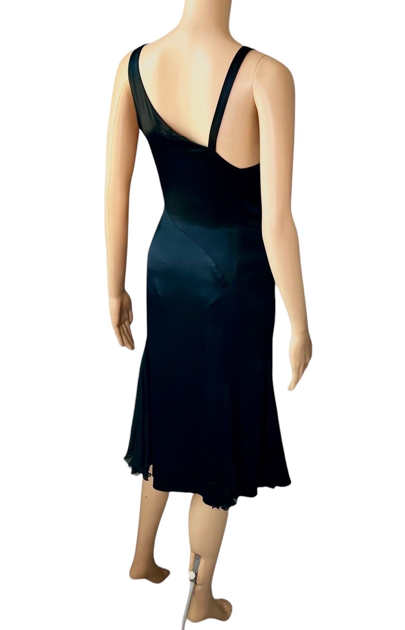 Versace F/W 2004 Embellished Buckle Studded Detail Plunging Black Evening Dress For Sale 11