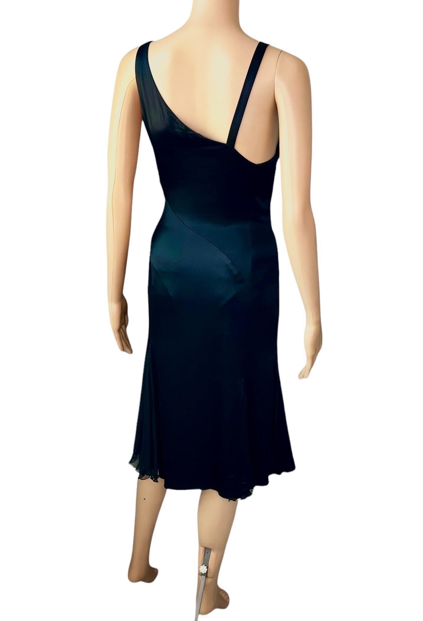 Versace F/W 2004 Embellished Buckle Studded Detail Plunging Black Evening Dress For Sale 3