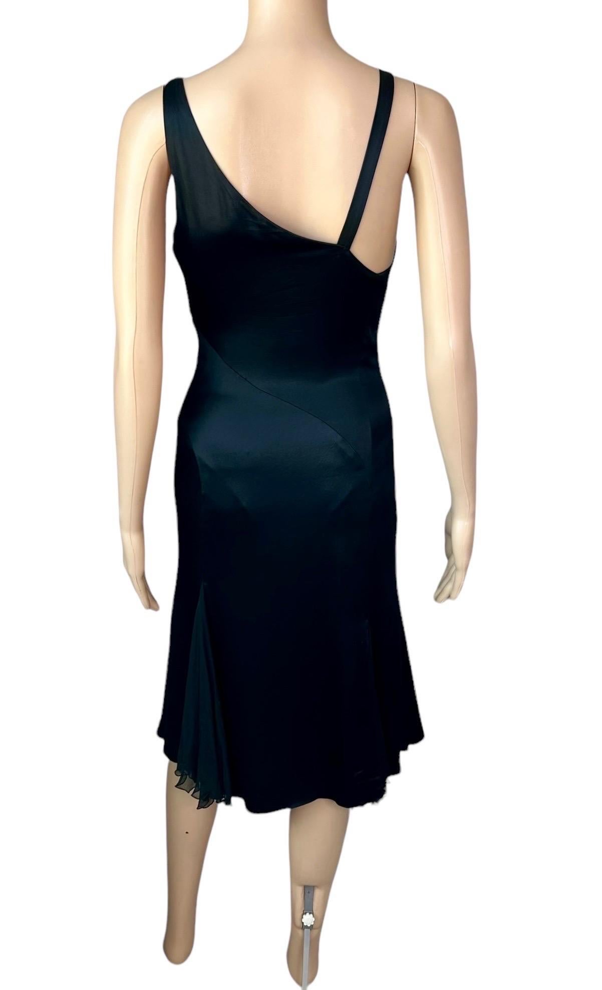 Versace F/W 2004 Embellished Buckle Studded Detail Plunging Black Evening Dress For Sale 4