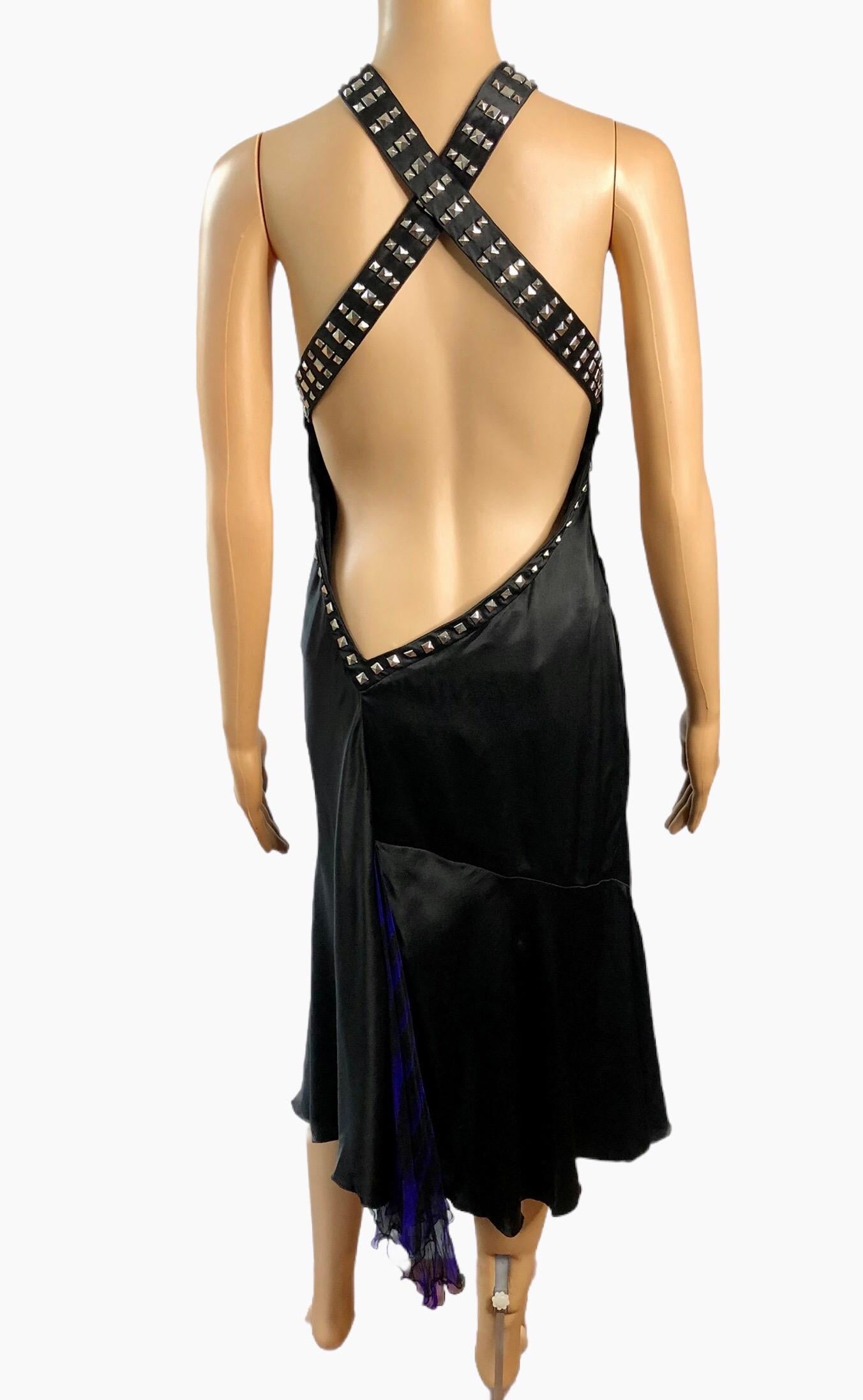 De las mujeres Versace F/W 2004 Vestido de espalda abierta con escote de ojo de cerradura y tachuelas adornadas