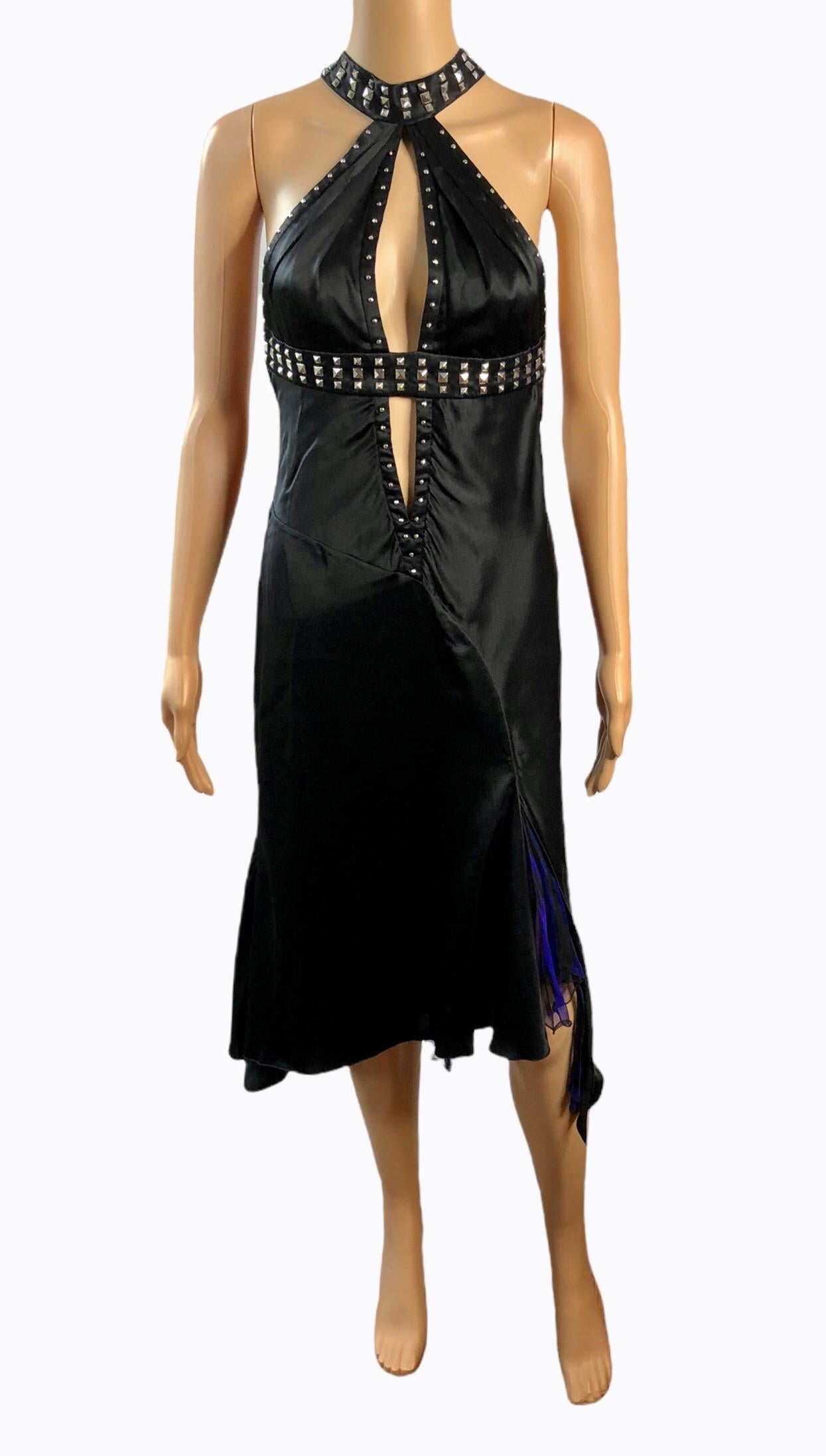 Black Versace F/W 2004 Embellished Studded Plunging Keyhole Neckline Open Back Dress For Sale