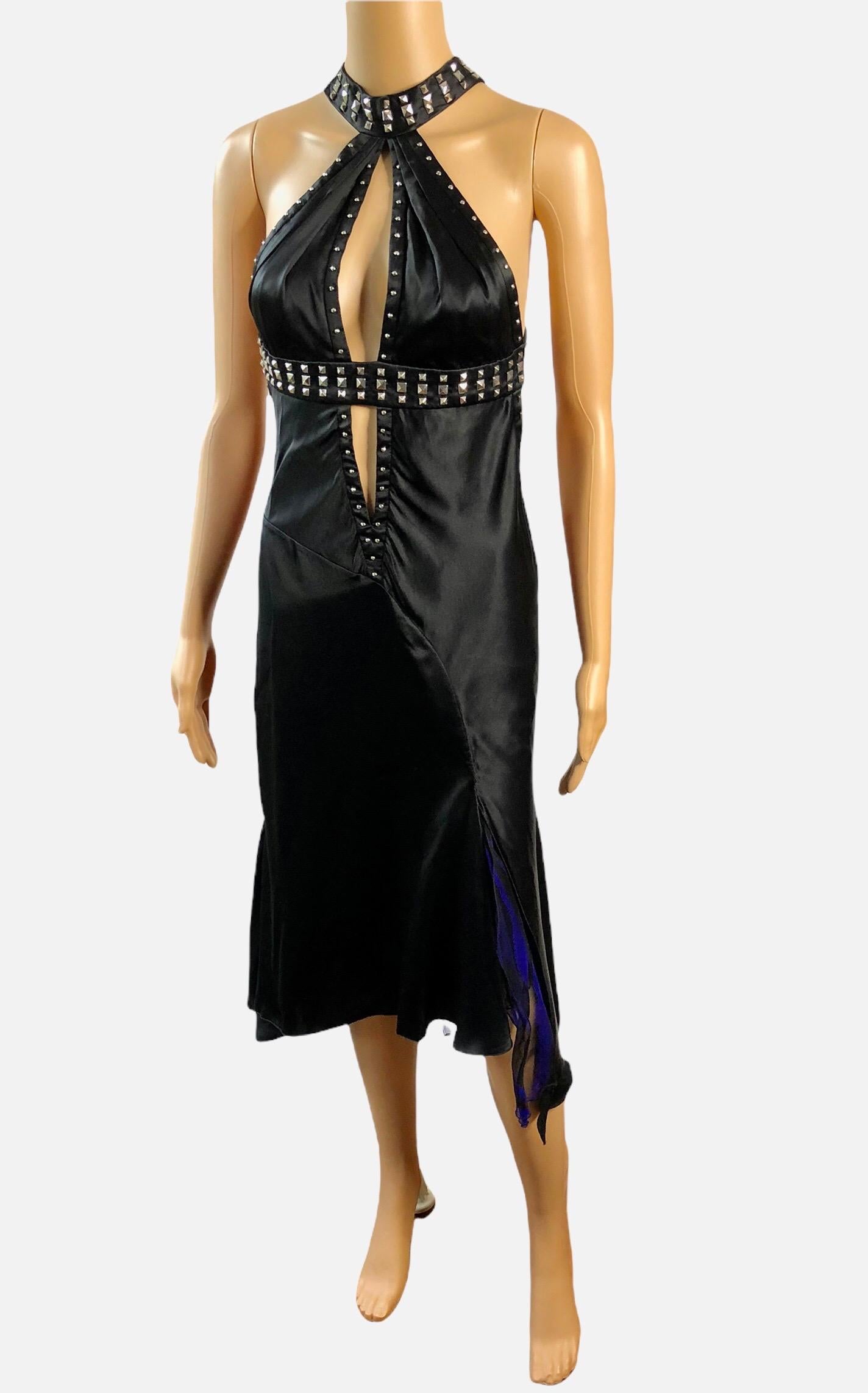 Versace F/W 2004 Embellished Studded Plunging Keyhole Neckline Open Back Dress In Good Condition For Sale In Naples, FL