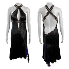 Versace F/W 2004 Embellished Studded Plunging Keyhole Neckline Open Back Dress