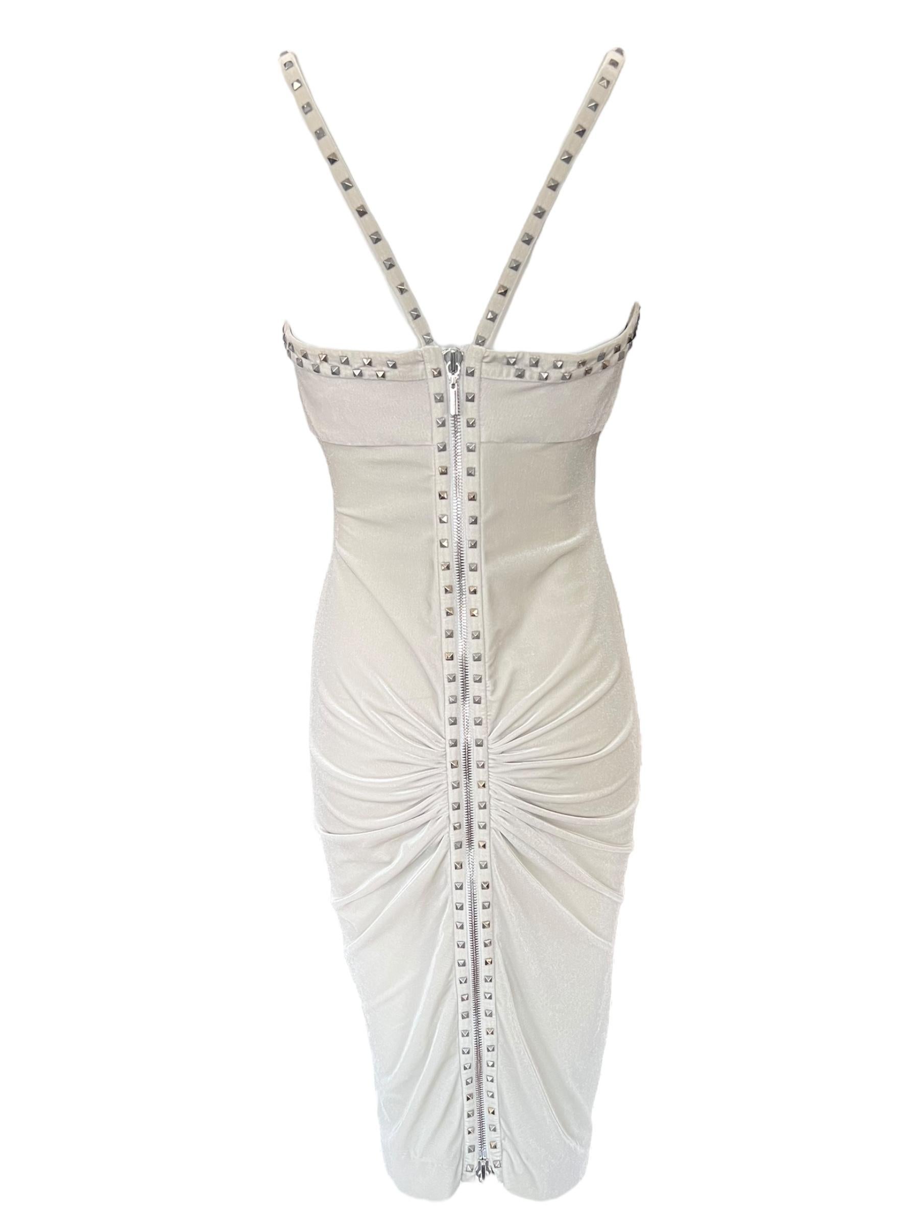 Versace A/I 2004 - Vestito bianco increspato con borchie 