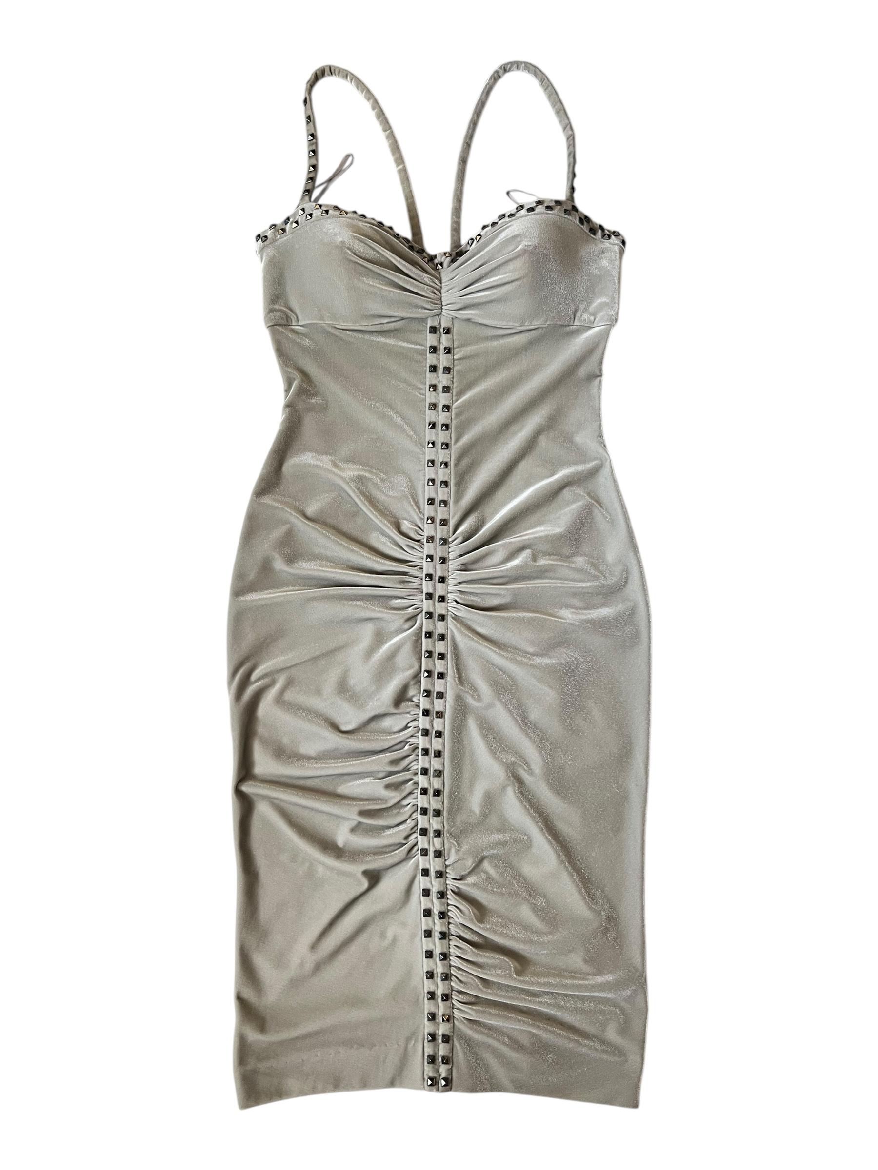 Versace A/I 2004 - Vestito bianco increspato con borchie 