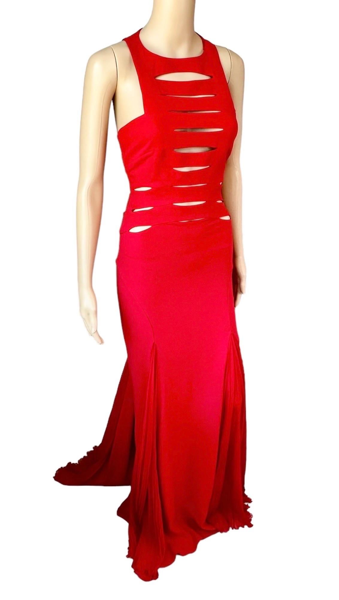 Versace F/W 2004 Runway Cutout Detail Red Evening Dress Gown For Sale 6