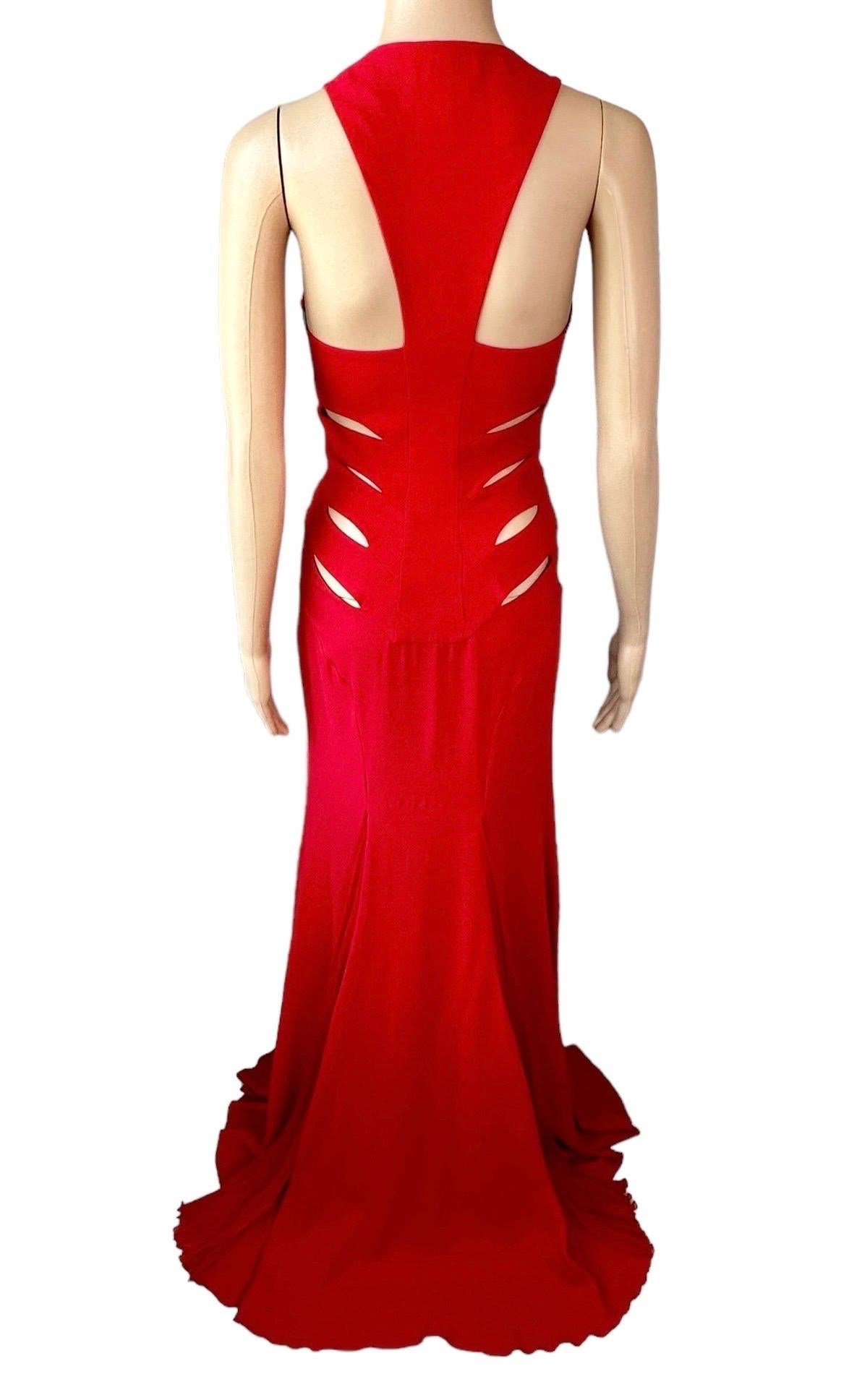 Versace F/W 2004 Runway Cutout Detail Red Evening Dress Gown For Sale 7