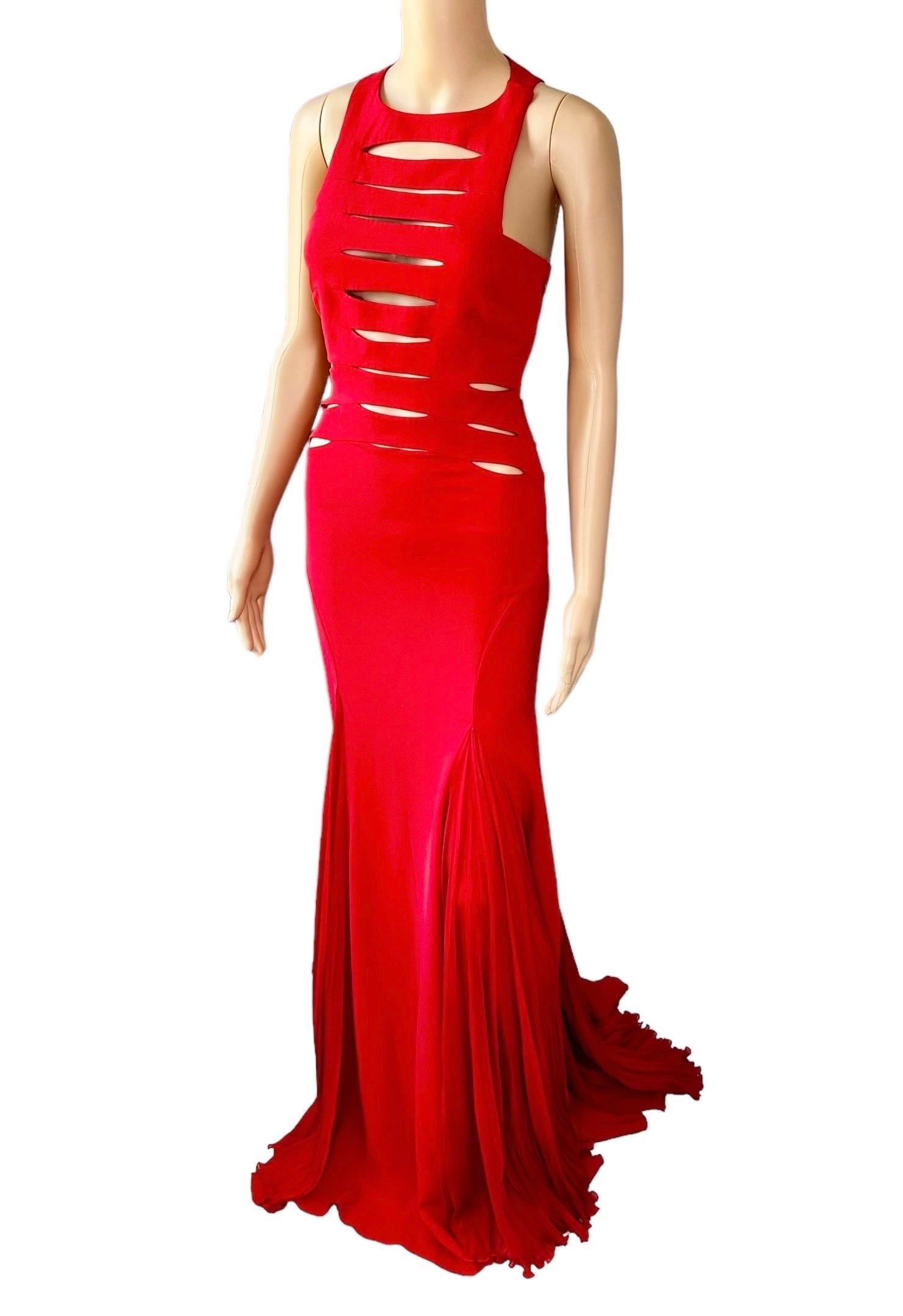 Versace F/W 2004 Runway Cutout Detail Red Evening Dress Gown For Sale 8