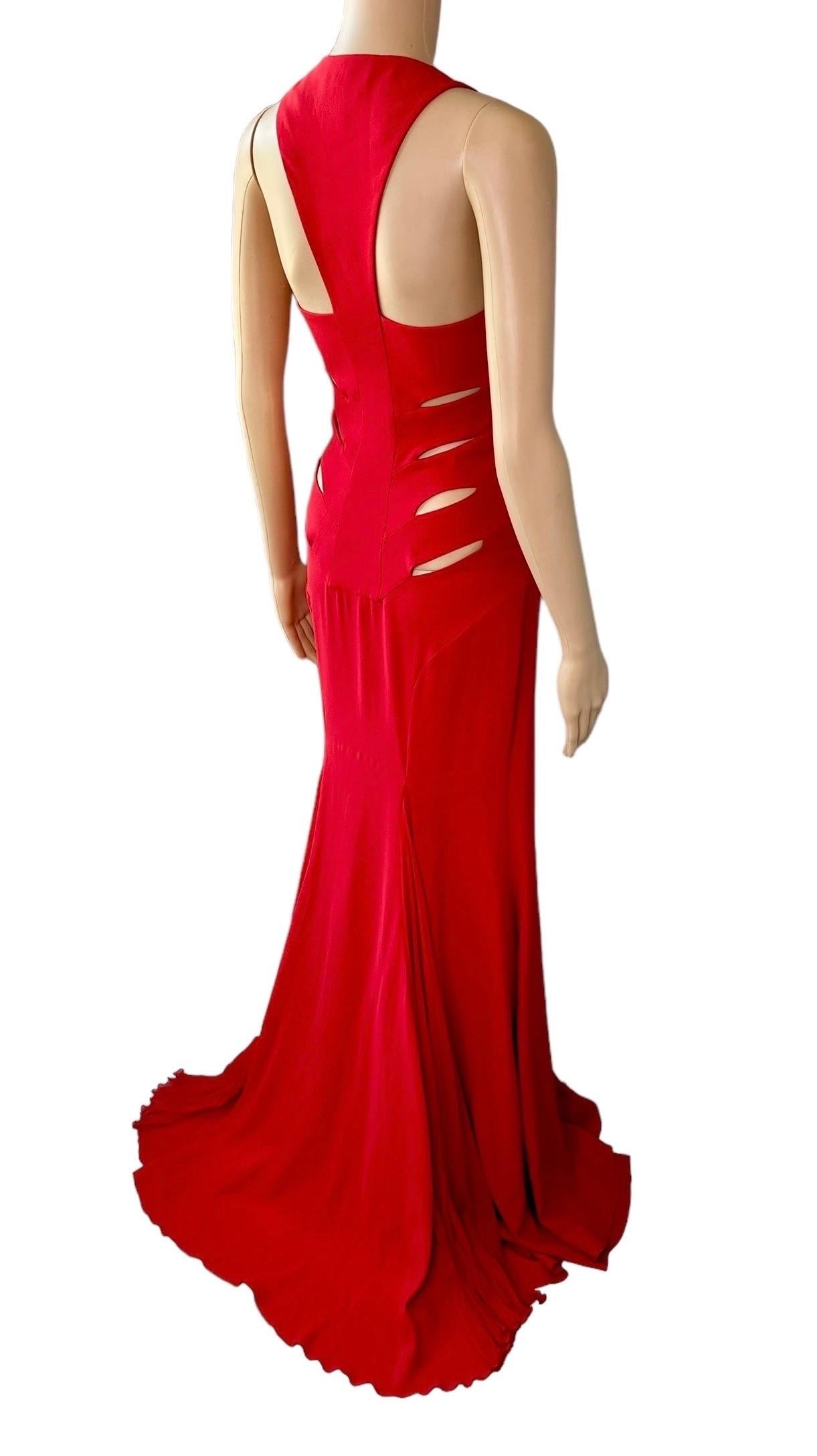 Versace F/W 2004 Runway Cutout Detail Red Evening Dress Gown For Sale 9
