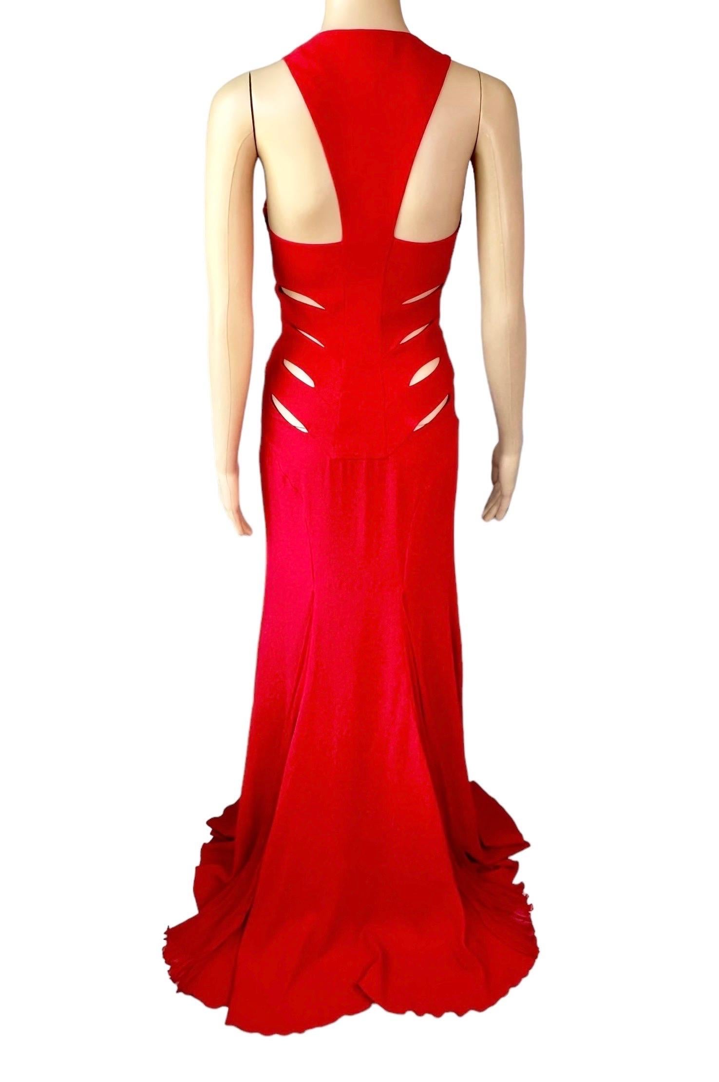 Women's Versace F/W 2004 Runway Cutout Detail Red Evening Dress Gown For Sale