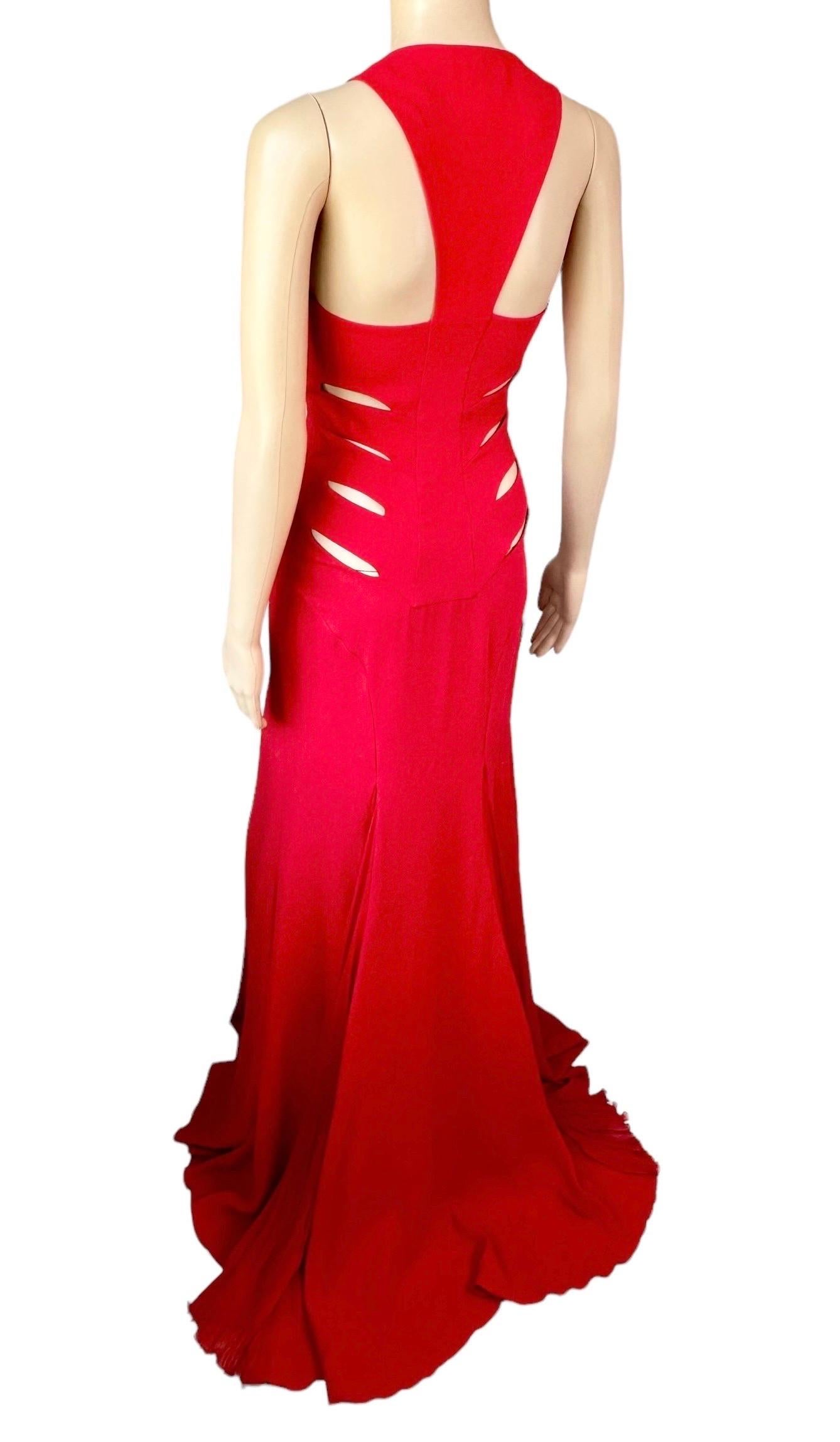 Versace F/W 2004 Runway Cutout Detail Red Evening Dress Gown For Sale 1