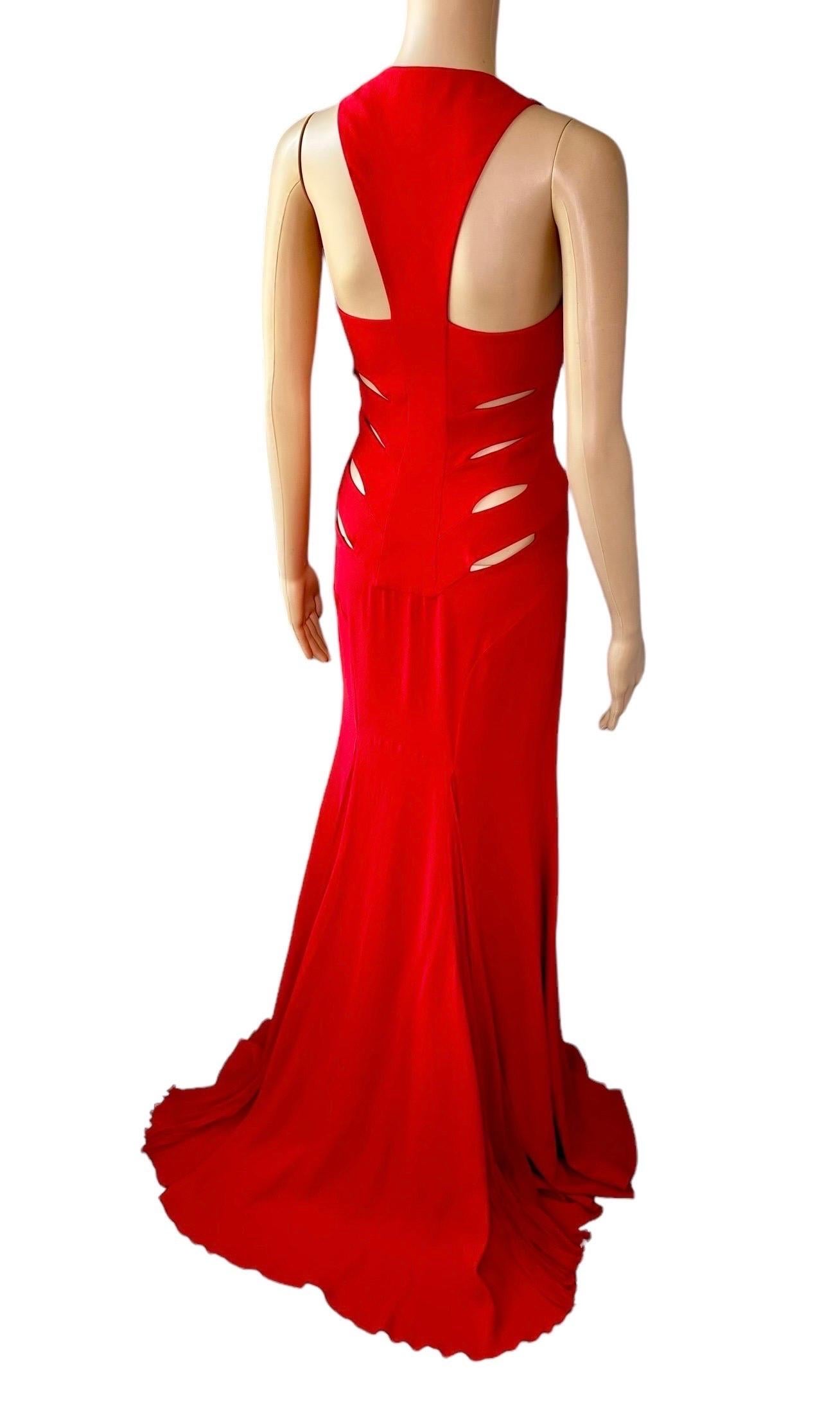 Versace F/W 2004 Runway Cutout Detail Red Evening Dress Gown For Sale 5