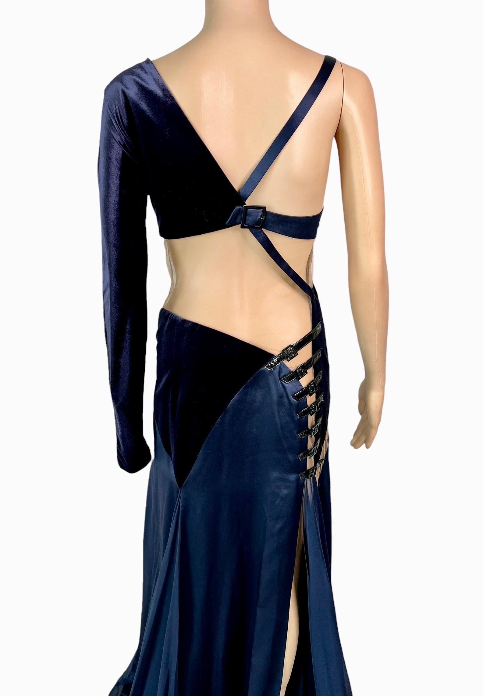 Versace F/W 2004 Runway Cutout Sheer Panels Buckle Detail Evening Dress Gown For Sale 4
