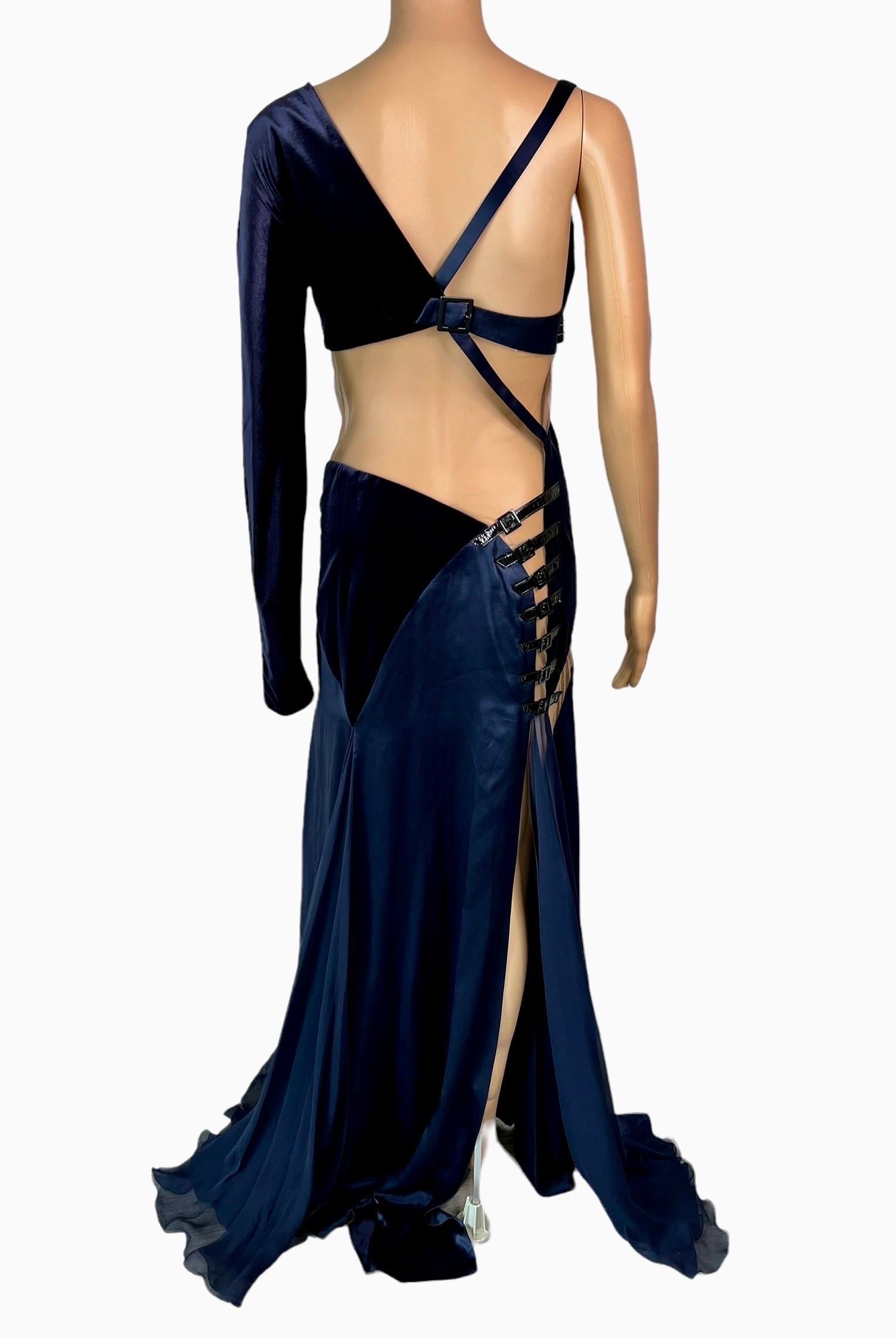 Versace F/W 2004 Runway Cutout Sheer Panels Buckle Detail Evening Dress Gown For Sale 5