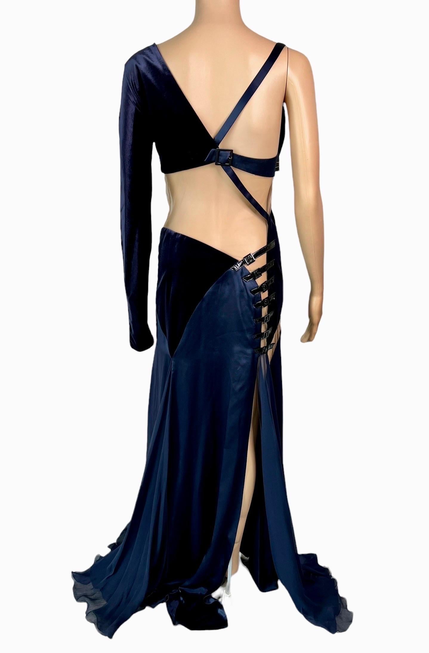 Versace F/W 2004 Runway Cutout Sheer Panels Buckle Detail Evening Dress Gown For Sale 7
