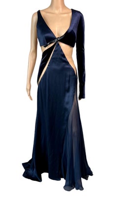 Versace F/W 2004 Runway Cutout Sheer Panels Buckle Detail Evening Dress Gown