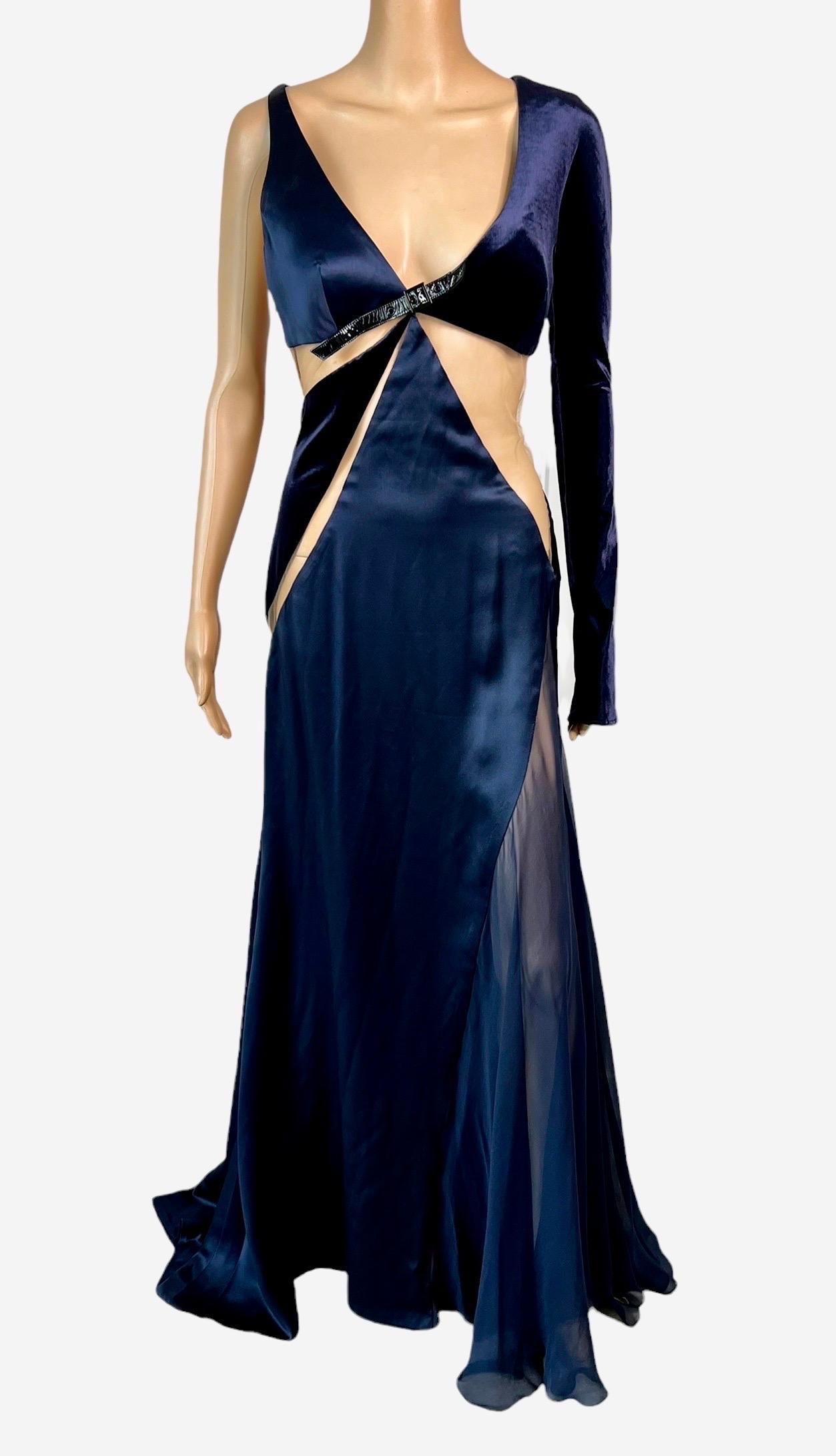 Versace F/W 2004 Runway Cutout Sheer Panels Buckle Detail Evening Dress Gown In Good Condition For Sale In Naples, FL