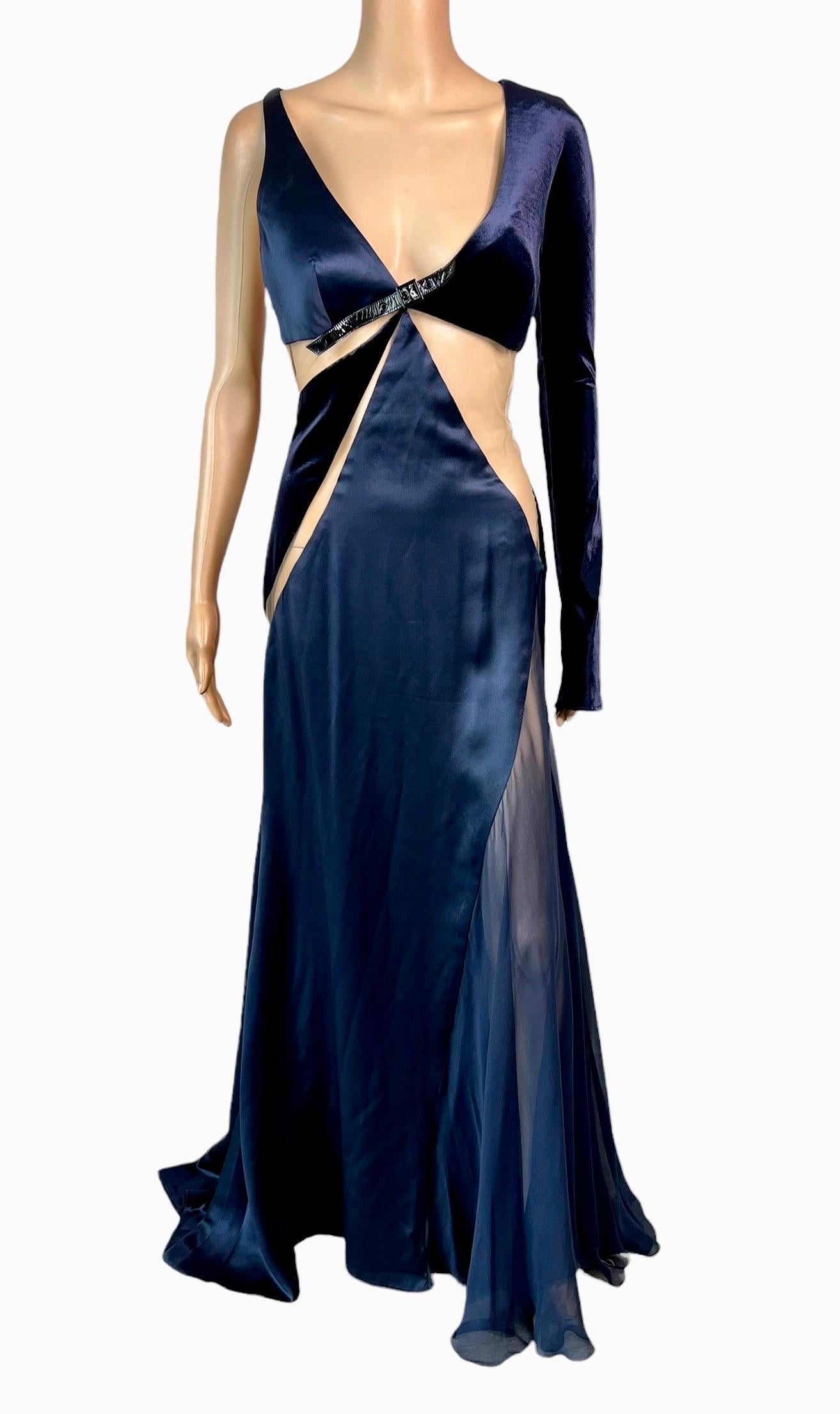 Versace F/W 2004 Runway Cutout Sheer Panels Buckle Detail Evening Dress Gown For Sale 1