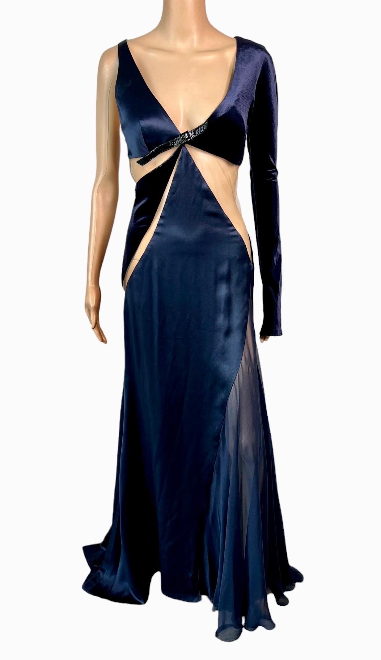Versace F/W 2004 Runway Cutout Sheer Panels Buckle Detail Evening Dress Gown For Sale 2