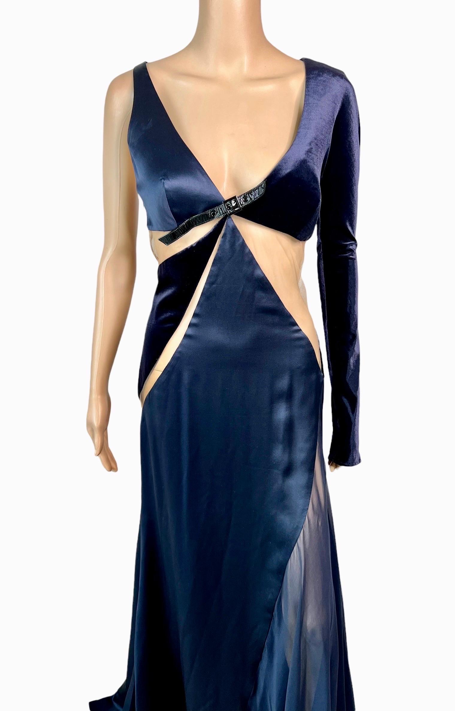 Versace F/W 2004 Runway Cutout Sheer Panels Buckle Detail Evening Dress Gown For Sale 3
