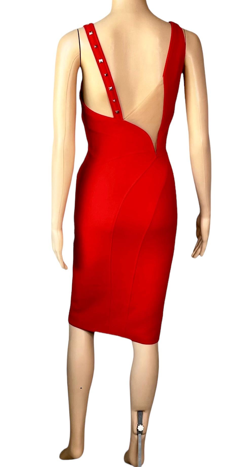 Versace F/W 2004 Runway Embellished Buckle Studded Detail Red Evening Dress For Sale 2