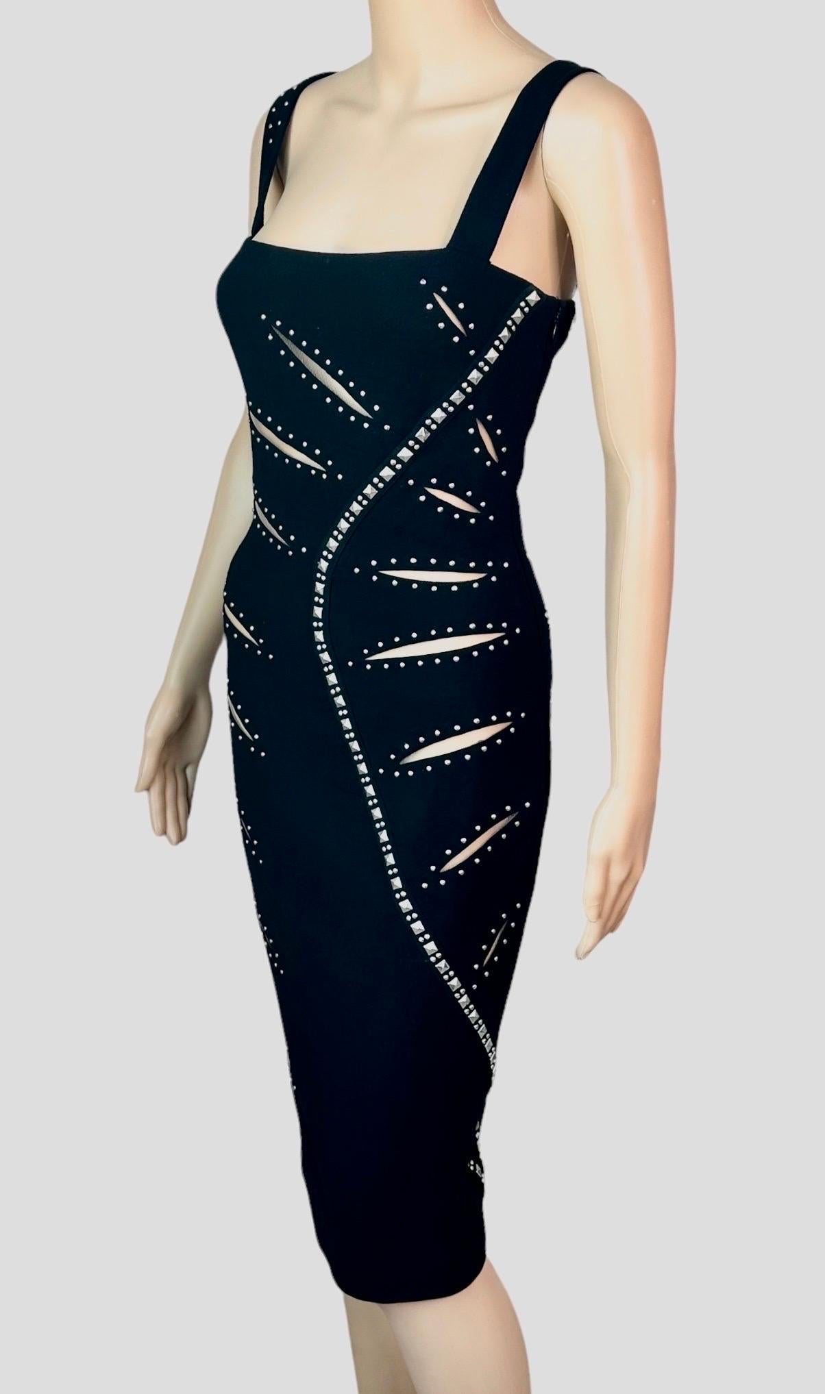 Gray Versace F/W 2004 Runway Embellished Sheer Cutouts Studded Detail Evening Dress For Sale
