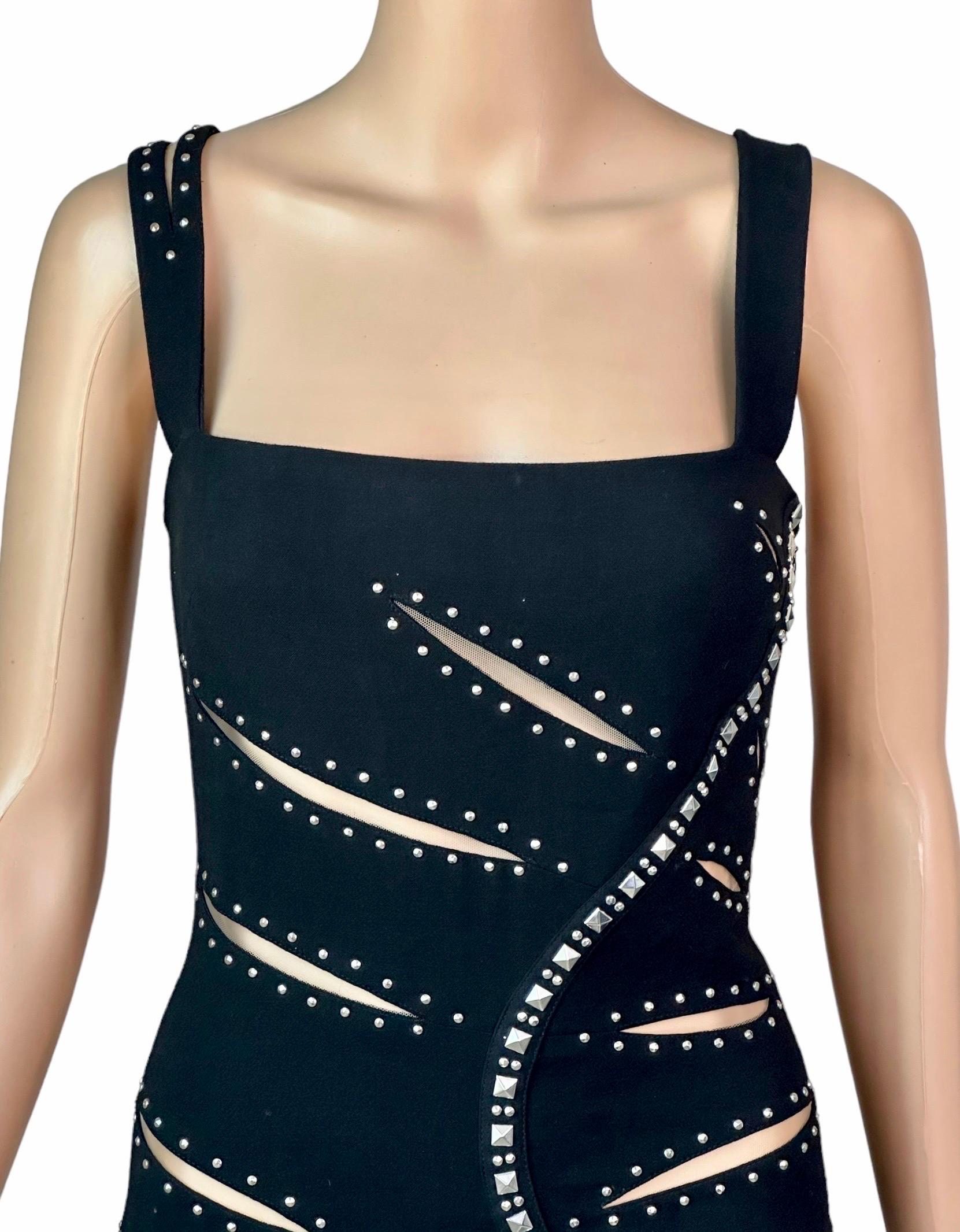 Women's Versace F/W 2004 Runway Embellished Sheer Cutouts Studded Detail Evening Dress For Sale