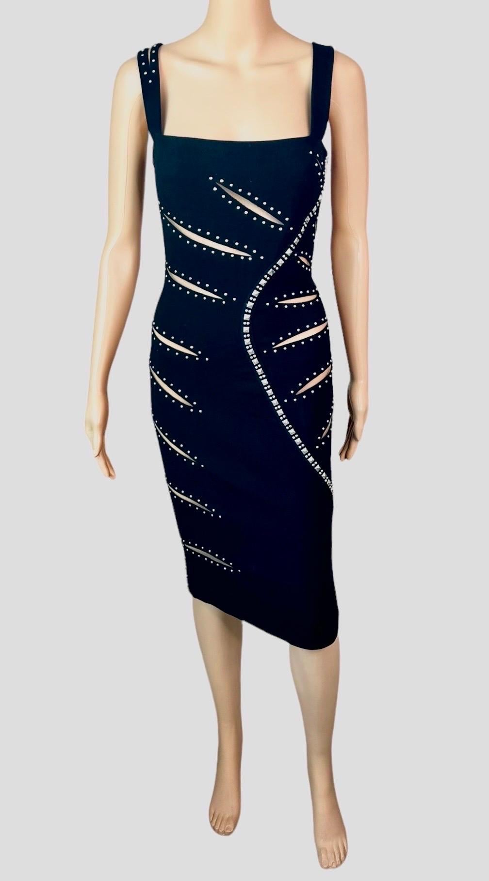 Versace F/W 2004 Runway Embellished Sheer Cutouts Studded Detail Evening Dress For Sale 1