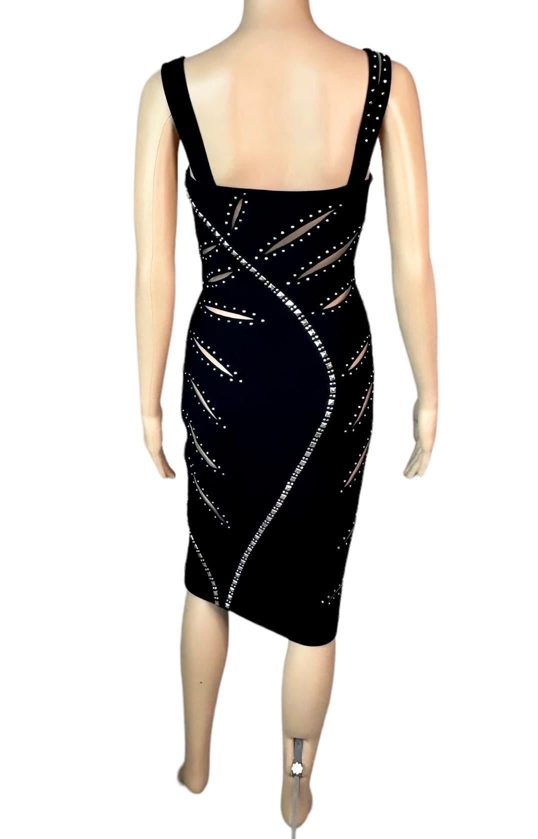 Versace F/W 2004 Runway Embellished Sheer Cutouts Studded Detail Evening Dress For Sale 3